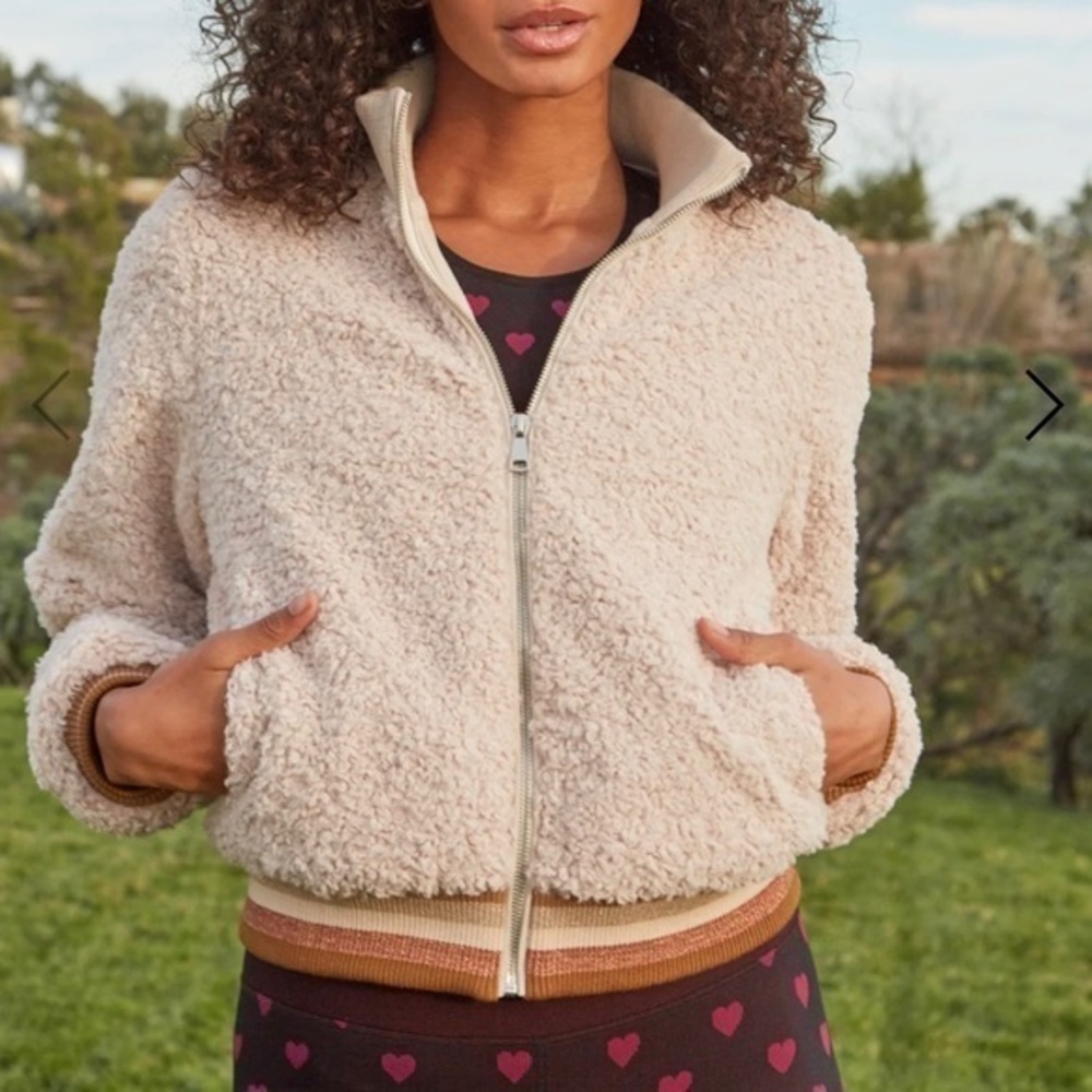 Spiritual Gangster Sherpa Stripe Bomber Jacket, Size S NWT